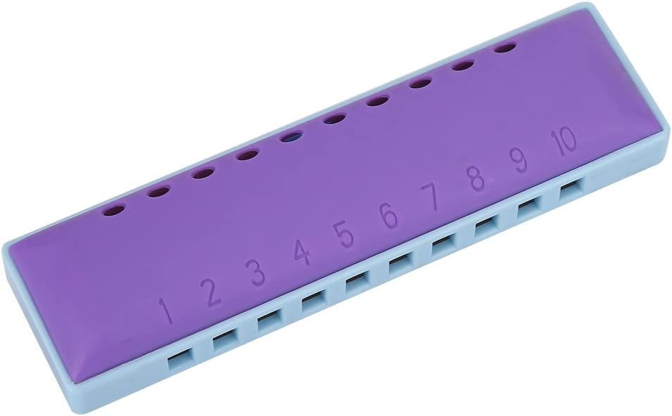 10 Hole Harmonica, Resin Mouth Organ Children Toy Harmonica for Kids Rock Jazz Folk Harmonicas(Two-color-purple)