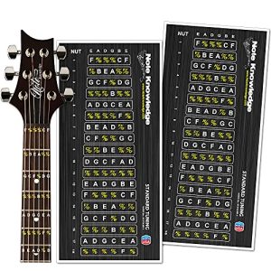 Decalques e adesivos de mapa de nota de guitarra para aprender e praticar notas, acordes e escalas em guitarra elétrica e acústica