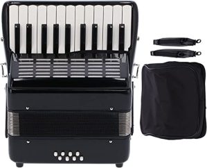 Eujgoov Acordeão de piano com 22 teclas, acordeão com 8 botões de baixo e 2 bolsas de acordeão ajustáveis para iniciantes