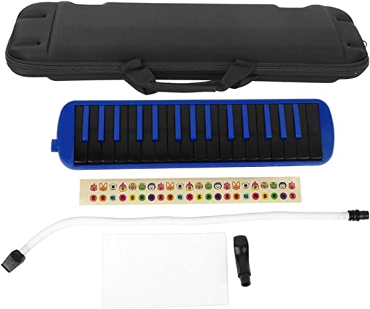 Eujgoov Melódica de 32 teclas, instrumento musical de sopro adequado para prática iniciante, com teclado bocal Air Piano, bolsa de transporte F 32 (azul)