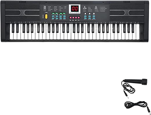 Eujgoov Piano com teclado portátil 61, piano elétrico digital multifuncional com microfone USB, presente ensino para iniciantes MQ6187