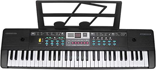 Eujgoov Teclado eletrônico MQ-6111 com 61 teclas, teclado musical digital para ensino com microfone para iniciantes (plugue dos EUA)