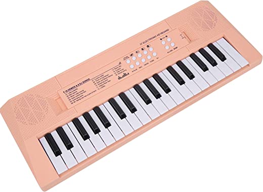 Eujgoov Teclado portátil de piano elétrico com 37 teclas BF-3738 piano digital com microfone (rosa)