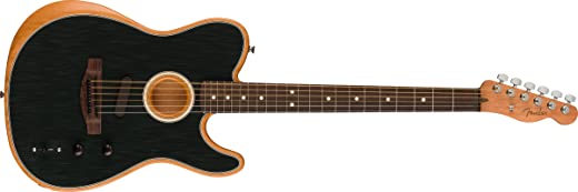 Fender Guitarra elétrica acústica-elétrica de 6 cordas, direita, preto escovado (972213239)