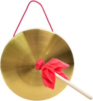 Gongo chinês 42 cm Feng Shui Gong chinês tradicional instrumento de percussão gongo de cobre com martelo de madeira fita