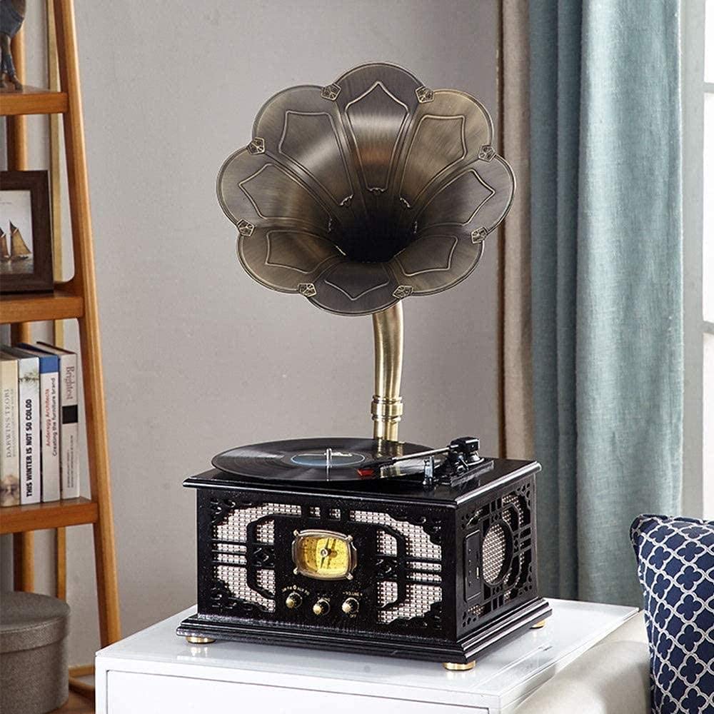 Gramophone, Retro Vintage Fonograph Record Player Multifunções Rádio Antigo Subwoofer Enfeites Estéreo, Pratos Giratórios Enfeites de Presente para Toda Família