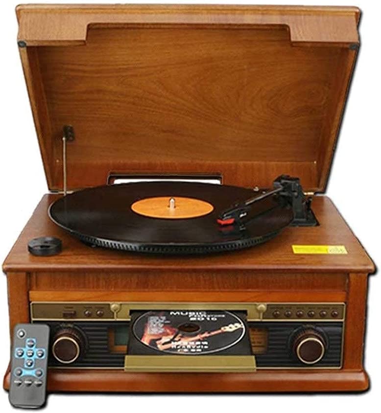 Gramophone, toca-discos retrô clássico, conexão sem fio toca-discos estilo vintage, gravação MP3, madeira natural toda família