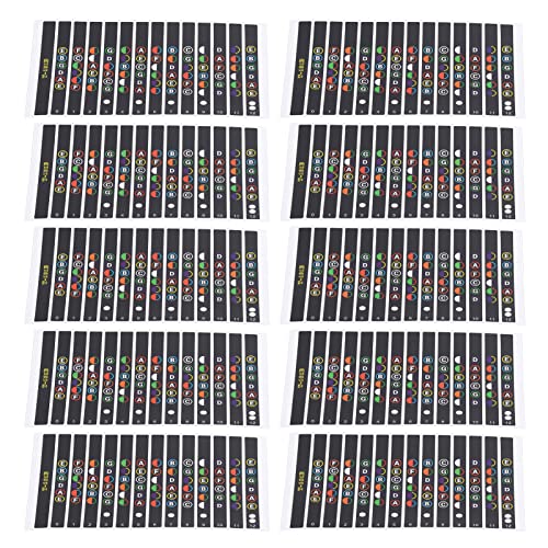 Guitar Fretboard Stickers, 10 Sheet Guitar Fingerboard Frets Sticker Coded Note Scale Decals for Beginner Learner Practice(T-101B [black background color surface])