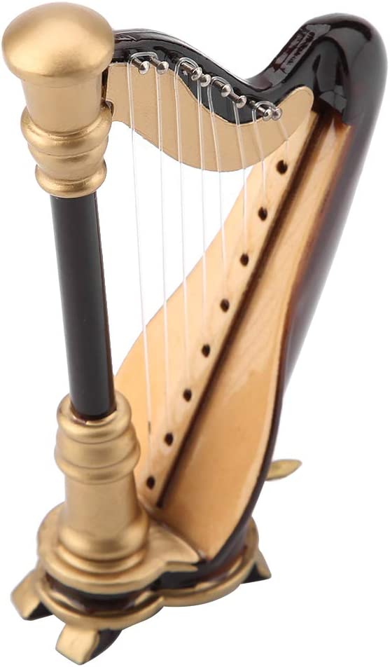 Harpa em miniatura, modelo musical, linda com estojo de presente de 10 cm