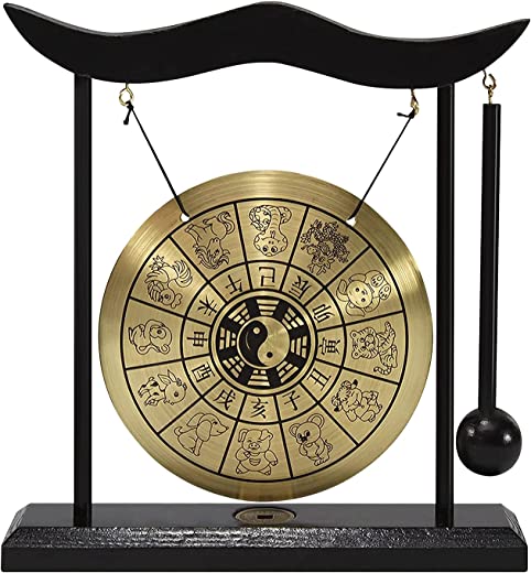 Homtoozhii Mini mesa de gongo instrumentos de percussão com martelo para decoração de casa presente de inauguração - doze zodíaco chinês
