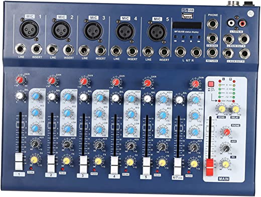 KKcare 7 Canais Mic Digital Linha Áudio Mixer Console de Mixagem Conexão BT Sem Fio com Entrada USB 48V Phantom Power 3 Bandas Equalizador