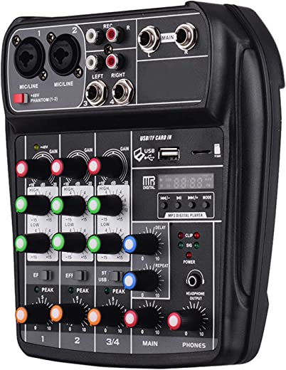KKcare AI-4 Console de Mixagem Compacto Mixer de Áudio Digital 4 Canais BT MP3 Entrada USB + 48V Phantom Power para Gravação de Música DJ Rede Transmissão ao Vivo Karaokê
