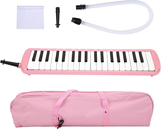 Melodica Teclado de 37 teclas, instrumento musical de sopro profissional, treinamento de melódica portátil adequado para iniciantes (rosa)