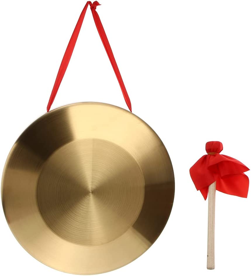 MILISTEN Instrumento de percussão tradicional gongo chinês com martelo (dourado)