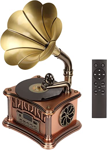 Mini Gramophon Retro, Bluetooth 4.2 Gramofone Vintage para Cafe Bar Decoração de Casa, Fonógrafo Clássico Vintage, para Aniversário Dia dos Namorados Presente de Ação de Graças de Natal