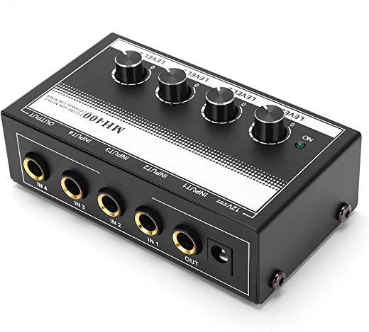 Mixer de Linha de 4 Canais Mini Mixer de Áudio Mixer de Ruído Ultra Baixo para Small Club Bar Como Microfones Guitarras Baixo MH400 ((US Plug 110V))