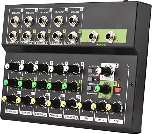 Moniss Console de Mixagem de 10 Canais Mixer de Áudio Digital Mic/Linha Estéreo com Reverb e 48V Phantom Power para Gravação DJ Network Transmissão ao Vivo Karaokê