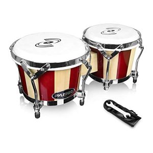 Pyle Tambores Bongo feitos à mão – Par de tambores Bongo de madeira, 16,5 e 19,5 cm – PBND10
