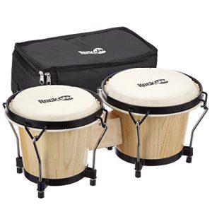 RockJam Conjunto de bateria bongo de 17,78 cm e 20,32 cm com bolsa acolchoada e chave de afinação, natural