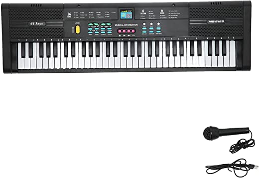 Teclado com 61 teclas, instrumento de piano, piano eletrônico para iniciantes, com cabo USB, microfone MQ6189