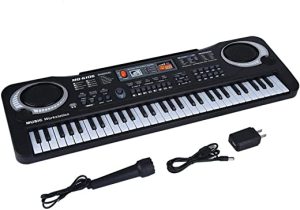 Teclado de piano eletrônico de 61 teclas com microfone carregador USB para crianças de educação precoce