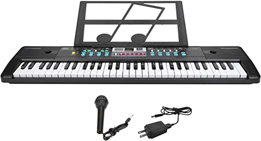 Teclado eletrônico de 61 teclas com microfone, teclado eletrônico para crianças iniciantes, instrumento musical (plugue dos EUA 110-240V)