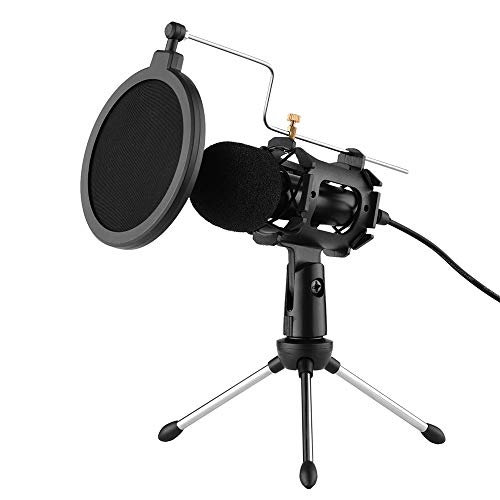Tomshin Kit de Microfone de Vídeo com Mini Microfone Tripé Montagem de Choque Filtro Pop Cabo