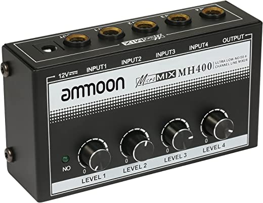 Tomshin MH400 Ultra Low-Noise 4-Channel Line Mixer Mini Audio Mixer com entradas TS de 1/4 de polegada e controle de volume de saída para teclados de guitarra baixo