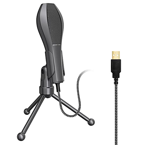 Tomshin Microfone de condensador com fio USB com mini tripé de mesa para PC, laptop, jogos, estúdio de computador, gravação, bate-papo online, canto, transmissão