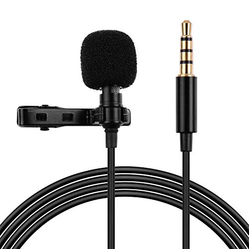 Tomshin Microfone profissional de lapela com clipe Plugue de áudio de 3,5 mm para smartphones vem com fio de extensão de 2 metros