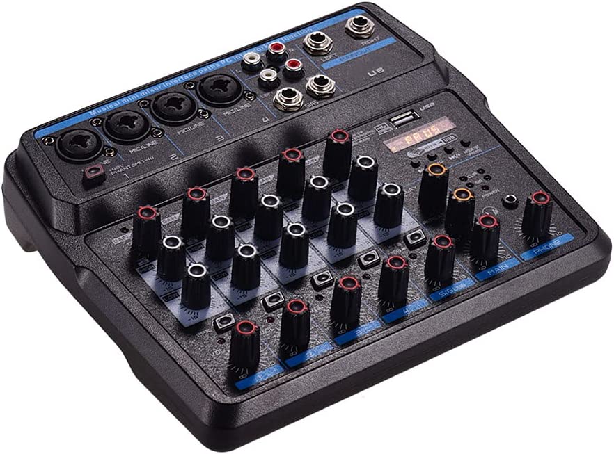Tomshin Mini Mixer Musical U6 6 Canais Mixers de Áudio BT USB Mixing Console com Placa de Som Plugue EU Phantom Power 48V Integrado