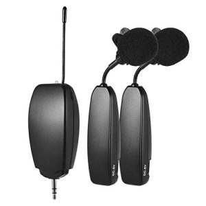 Tomshin Sistema de microfone sem fio UHF 2 transmissor e 1 receptor Instrumento musical Microfone de lapela de lapela para smartphone Computador alto-falantes Câmeras Apresentação de