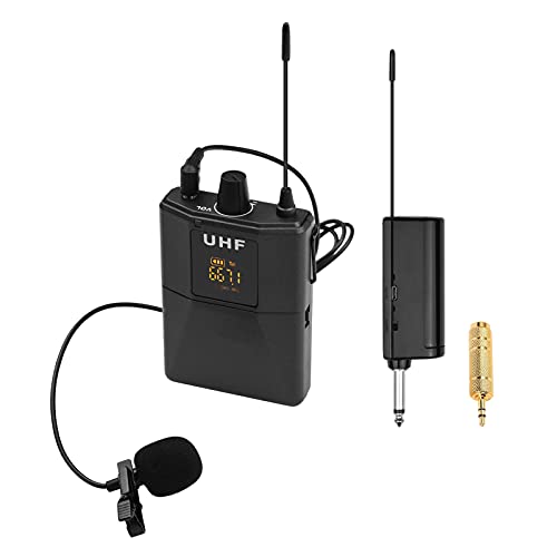Tomshin Sistema de microfone sem fio UHF com microfone de lapela, transmissor e receptor de encaixe de 6,35 mm com adaptador