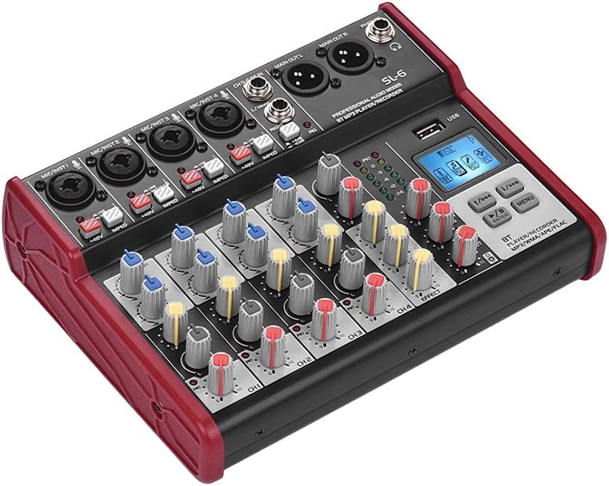 Tomshin SL-6 portátil Mixing Console de 6 canais Mixer 2 band EQ embutido 48V Phantom Power Suporta conexão BT USB MP3 Player para gravação DJ Network Transmissão ao vivo de karaokê