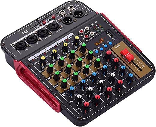 Tomshin TM4 Digital Mixer de áudio de 4 canais Mixing Console de 48V Phantom Power com função BT Sistema de áudio profissional para gravação de estúdio, transmissão de DJ Network ao vivo