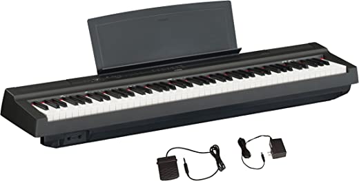 YAMAHA Piano digital P125 de 88 teclas com fonte de alimentação e pedal de sustentação, preto