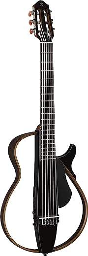 Yamaha Guitarra silenciosa SLG200N TBL com corda de nylon silenciosa com bolsa rígida, preto translúcido