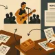 Ilustração sobre Ecad no Brasil, licenciamento de execução pública e repasse de direitos musicais