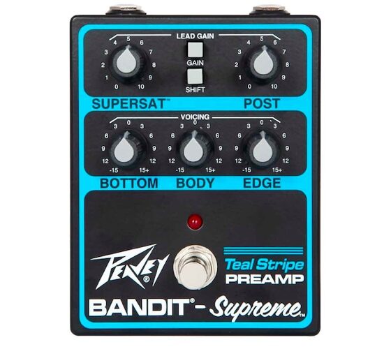 Peavey Bandit Supreme Teal Stripe Preamp Pedal leva o som solid state dos anos 90 ao pedalboard